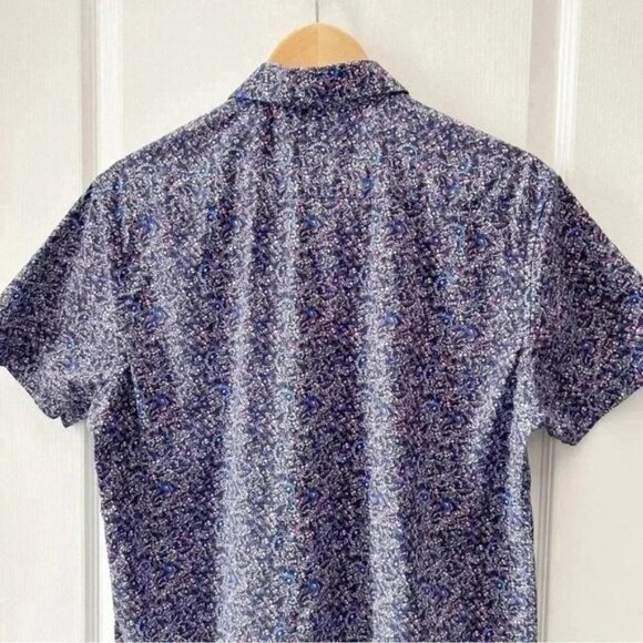 English Laundry Button Up Shirt Short Sleeve Stretch Fitted Casual Blue Medium - Picture 8 of 16